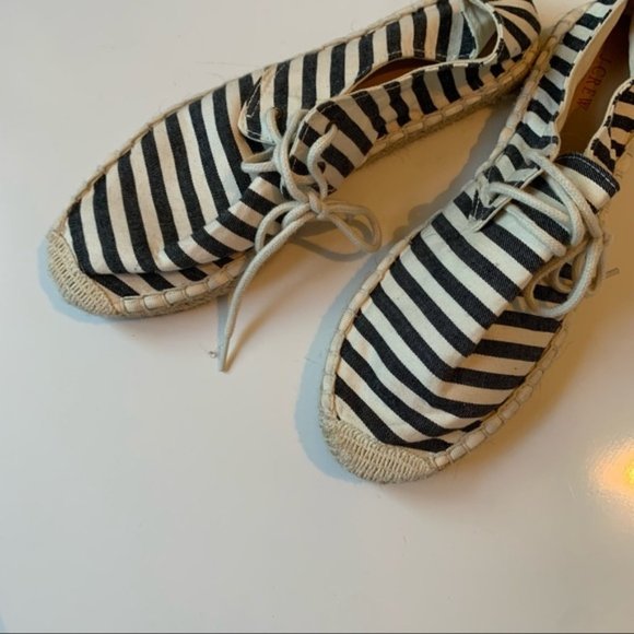 NEW J CREW Navy Striped Canvas Espadrille Sneakers 8 - Picture 6 of 7